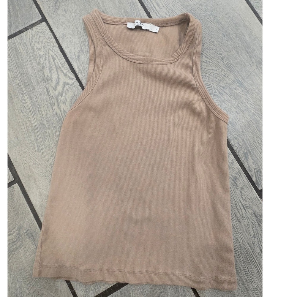 NA-KD Ribbed Tank Top Beige Tan Crew Neck Sleeveless Basic Small